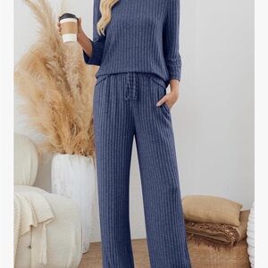 Lillusory Women's Blue Knit Travel, Lounge and Sleep Set - L